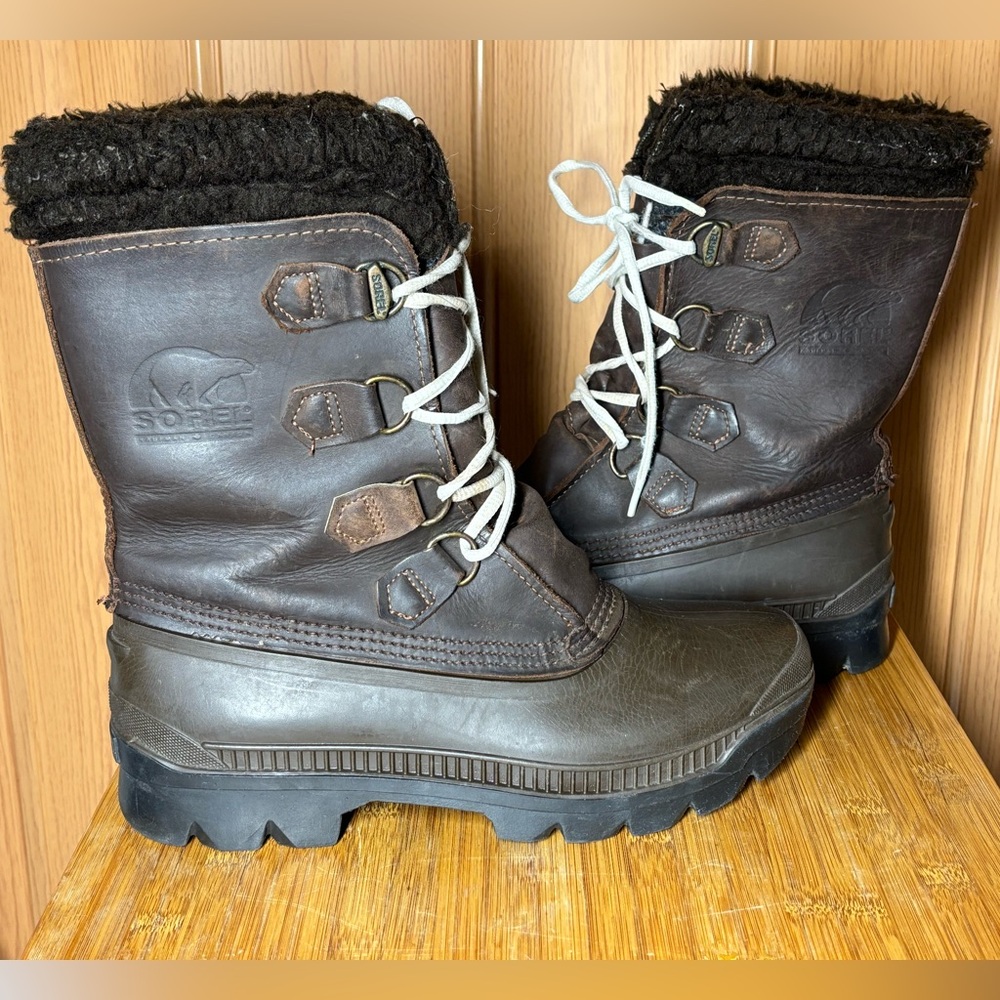 Sorel Buffalo Boots Sz. 8 Brown Leather Duck Snow Wool Lined Waterproof
